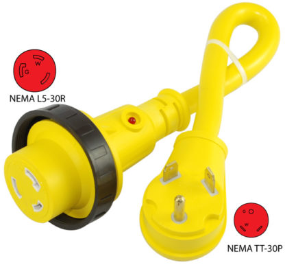 NEMA TT-30P to NEMA L5-30R Pigtail Adapter
