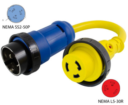 NEMA SS2-50P to NEMA L5-30R Pigtail Adapter