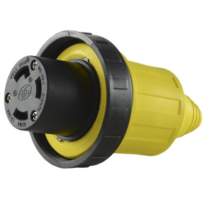 Weatherproof Boot Pictured With A NEMA L5-30R Female Connector & Threaded Ring (Not Included)