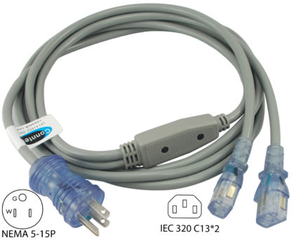 NEMA 5-15P to (2) IEC 320 C13 Hospital Grade Y-Splitter
