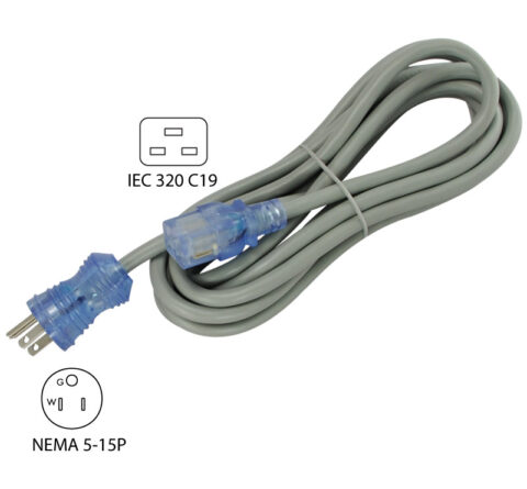 NEMA 5-15P to IEC C19 Hospital Grade Power Cord