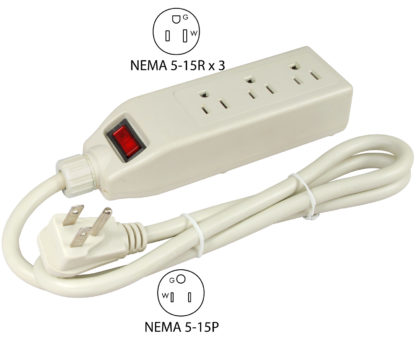NEMA 5-15P to (3) NEMA 5-15R Power Strip