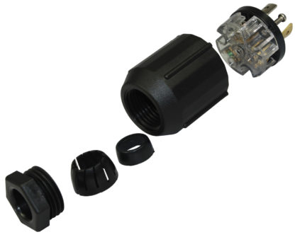 NEMA L5-20P Male Assembly Plug With With Wiring Terminals, Body Housing, Grommet/Gasket, Helix Cone, & Compression Nut