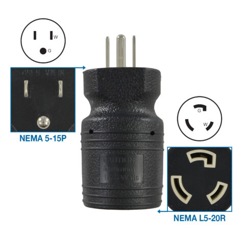 NEMA 5-15P to Locking NEMA L5-20R Adapter