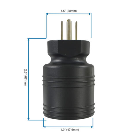 SKU# 30222-BK: NEMA 5-15P to L5-20R Plug Adapter Product Dimensions