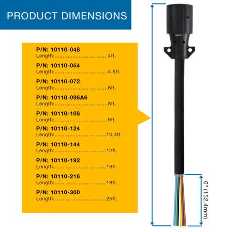 7 Way Blade Molded Trailer Harness Product Dimensions: