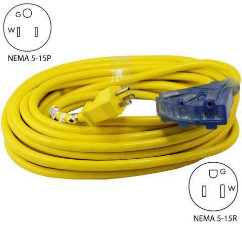 NEMA 5-15P to (3) NEMA 5-15R Power Cord
