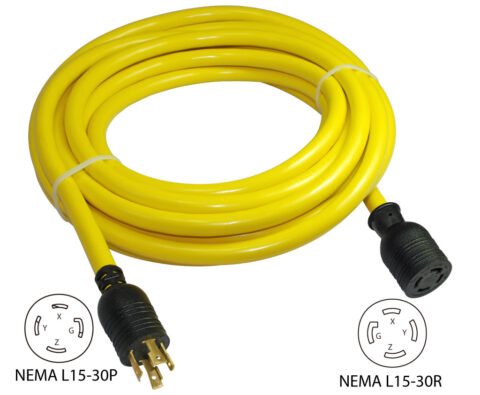 NEMA L15-30P to NEMA L15-30R Extension Cord