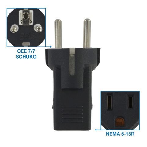 CEE 7/7 Schuko to NEMA 5-15R Adapter
