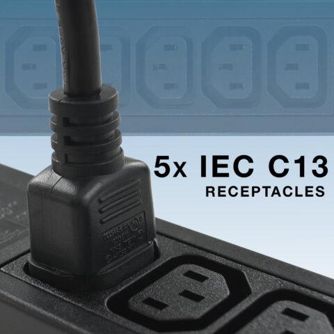 Five IEC C13 Receptacle Power Strip
