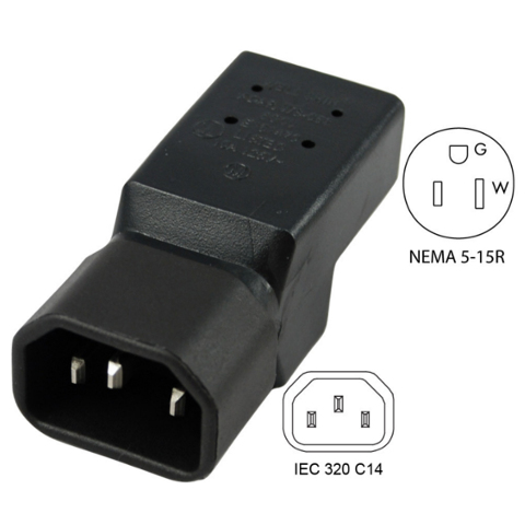 IEC 320 C14 to NEMA 5-15R Plug Adapter