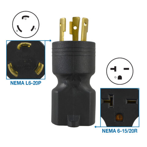 NEMA L6-20P to NEMA 6-15/20R Adapter