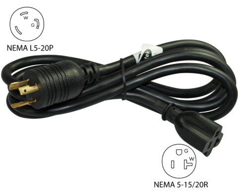NEMA L5-20P to NEMA 5-15/20R Power Cord