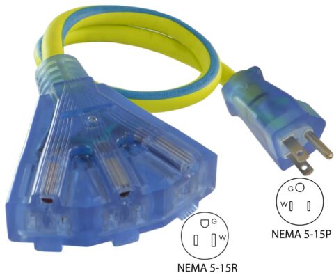 NEMA 5-15P to (3) NEMA 5-15R Adapter Cord