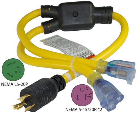 NEMA L5-20P to (2) NEMA 5-15/20R Y-Adapter