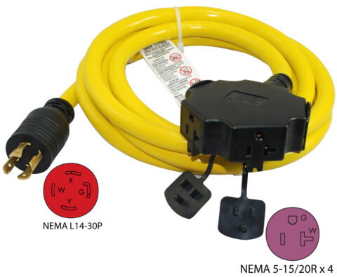 NEMA L14-30P to (4) NEMA 5-15/20R Generator Power Cord
