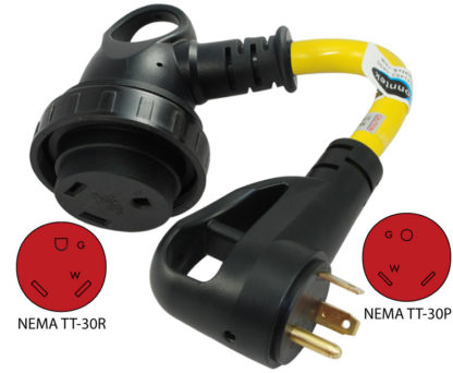 NEMA TT-30P to NEMA TT-30R Inlet Adapter Cord