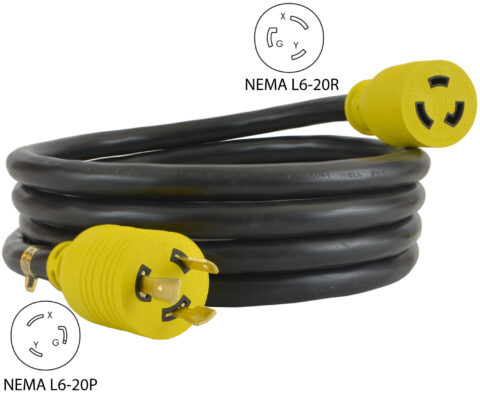 NEMA L6-20P to NEMA L6-20R Extension Cord