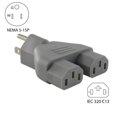 NEMA 5-15P to (2) IEC C13 Power Tap
