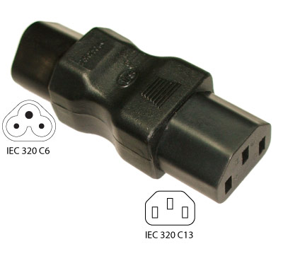 IEC 320 C6 to IEC 320 C13 Plug Adapter