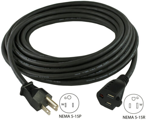 NEMA 5-15P to NEMA 5-15R Power Extension Cord