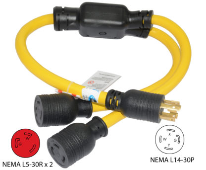 NEMA L14-30P to (2) NEMA L5-30R Y-Adapter