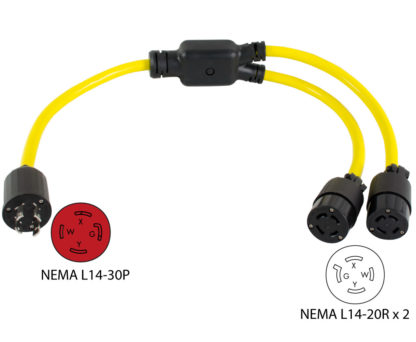 NEMA L14-30P to (2) NEMA L14-20R Y-Adapter