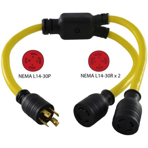 NEMA L14-30P to (2) NEMA L14-30R Y-Adapter
