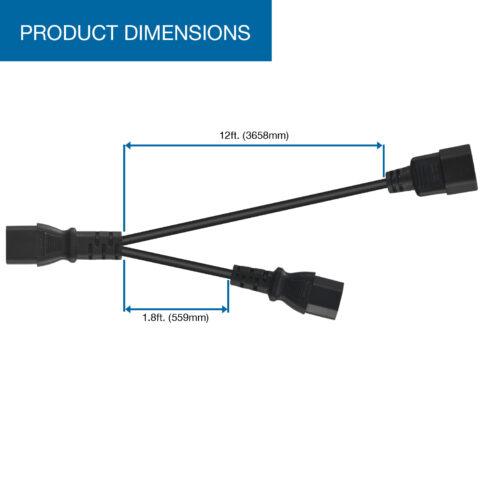 SKU# 29505-GT: C14 to (2)C13 Power Splitter Dimensions