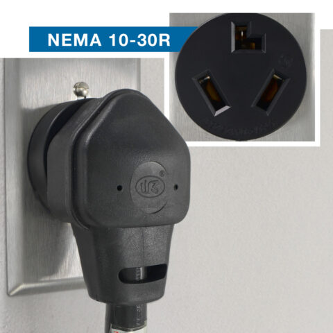 NEMA 10-30P plug connected into a NEMA 10-30 Receptacle