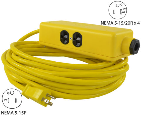 NEMA 5-15P to (4) NEMA 5-15/20R Power Distribution Cord
