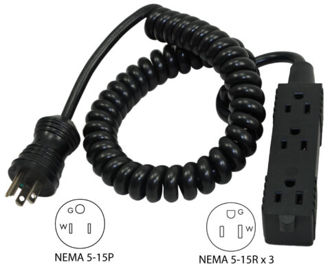 NEMA 5-15P to (3) NEMA 5-15R Hospital Grade Power Strip