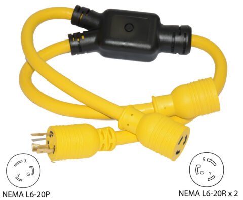 NEMA L6-20P to (2) NEMA L6-20R Y-Adapter