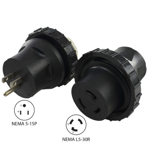 NEMA 5-15P Plug to Locking NEMA L5-30P Connector