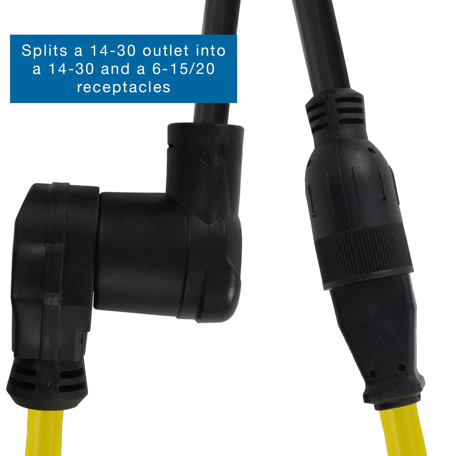 SKU# Y1430PR620: Splits a 14-30 outlet into 6-15/20 and 14-30 receptacle