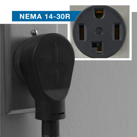 NEMA 14-30P plug connected into a NEMA 14-30 Receptacle