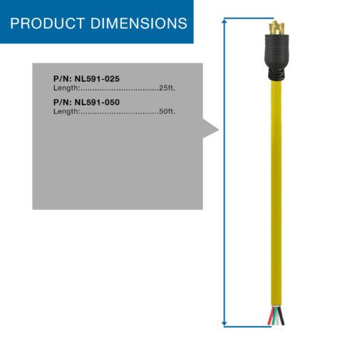 20 Amp ROJ Power Cord, L14-20P Product Length