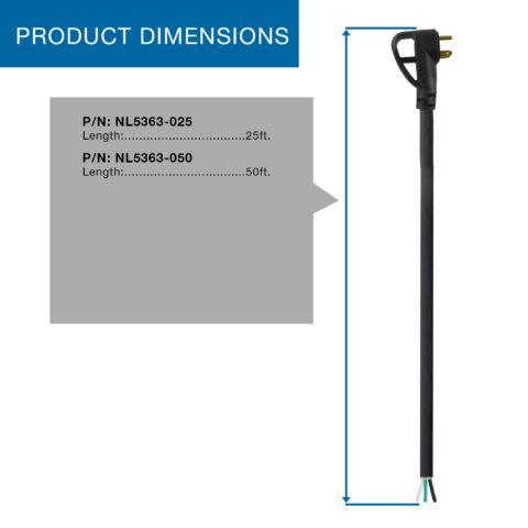 Product Dimensions for RV 30 Amp Easy Grip Handle ROJ Power Cord
